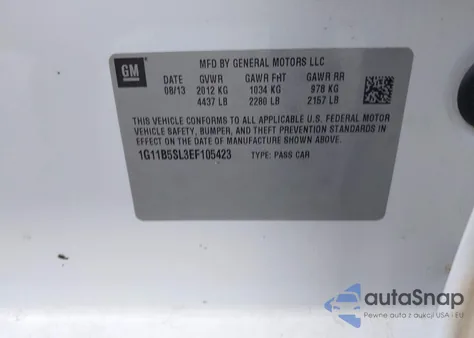 2014 Chevrolet Malibu 1Ls from USA, damaged, VIN 1G11B5SL3EF105423